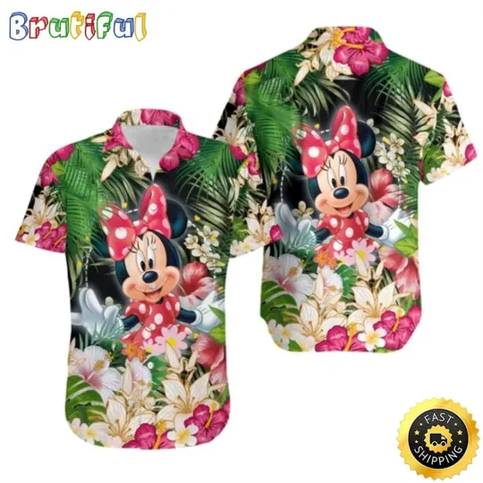 Discover Minnie Mouse Pink Floral Pattern Disney Hawaiian Button Down Shirt