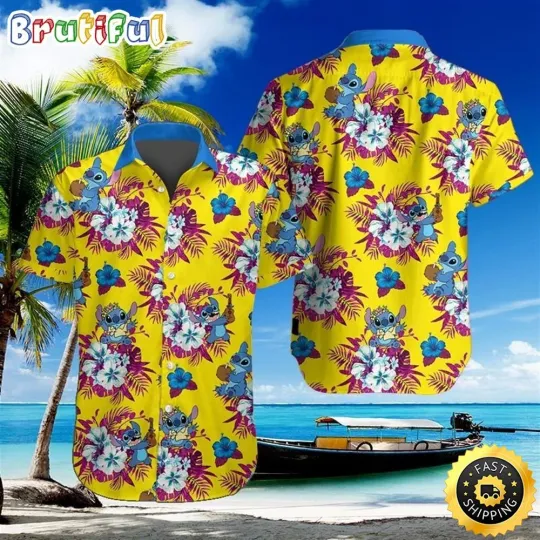 Discover Disney Lilo And Stitch Yellow Authentic Hawaiian Shirt