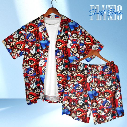 Discover Mario Hawaiian Shirt, Retro Super Video Game Party Shirt, Gamer Style Summer Vibes