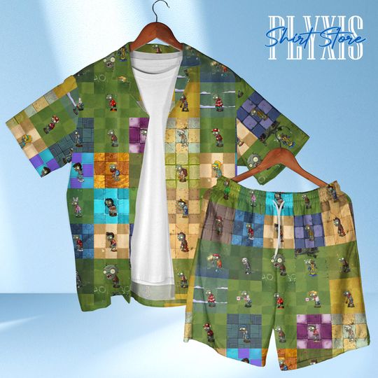 Discover Zombies Map Hawaiian Shirt, Plant and Zombies Tropical Video Game Party Shirt, Funny Gamer Style Vacation Outfit Summer Vibes