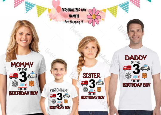Discover First Responders Birthday Shirt: EMT, Fire Truck, Police - Birthday Boy