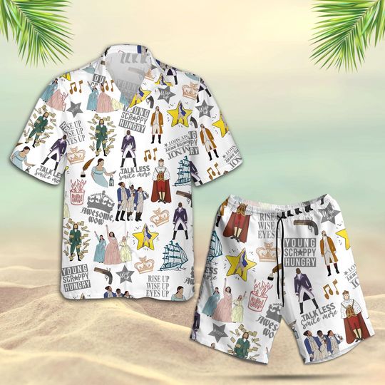 Discover Hamilton Musical Hawaiian Shirt & Shorts, Broadway Aloha Tee, Summer Beach Vacation Set, Theatre Fan Boy Girl Gift, Retro Movie