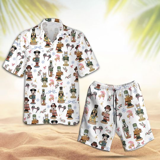 Discover Vintage Mickey Nutcracker Hawaii Shirt Shorts, Cute Christmas Cartoon Aloha Set, Disneyland Vacation Holiday Beach, Gift For Her Him