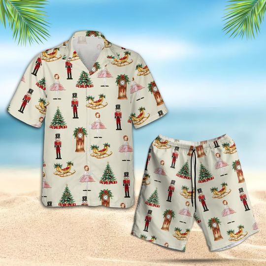 Discover Christmas Nutcracker Hawaii Shirt & Shorts Set, Ballet Pink Dress, Christmas Tree, Festive Holiday Summer Top, Gift For Her Him