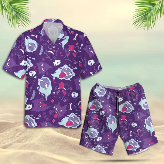 Discover Haunter Hawaiian Shirt & Shorts Set, Ghost Anime Aloha Poke Anime, Summer Beach Vacation Matching Set, Cartoon Fan Gift