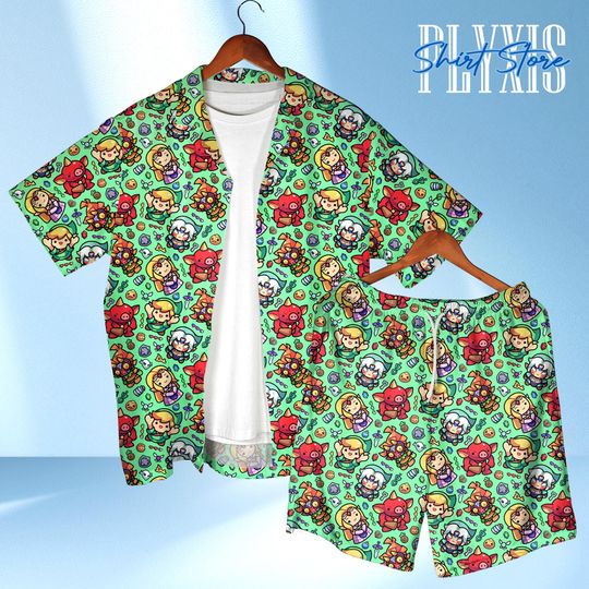 Chibi Zelda Character Hawaiian Shirt Retro Adventure Style Party, Summer Shirt Gamer Gifts