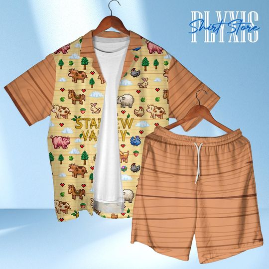Discover Stardew Retro Hawaiian Shirt Valley Through Gaming Aloha Set Worlds, Farming Adventure Gamer Gifts