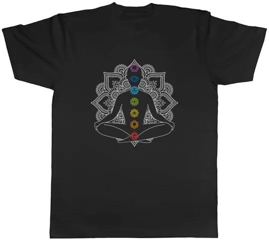 Discover Chakra Symbols Mandala Flower Yoga Meditation Mens Unisex T-Shirt Tee Gift