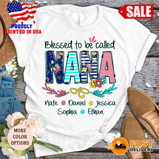 Discover Personalized Nana Shirt, Custom Blessed To Be Called Nana Kids Art Flower Nana T