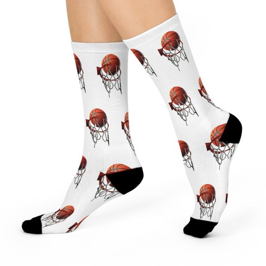 Discover Basketball & Hoop Crew Socks (White)