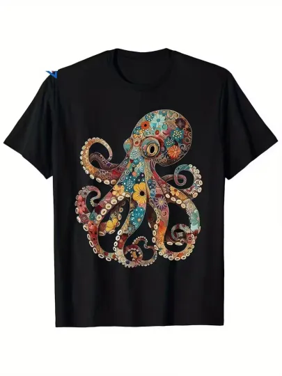 Discover [Octopus Diving T-Shirt] 180g Octopus Floral Vintage Flowers Squid Kraken Scuba