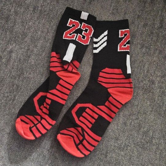 Iconic Number 23 Michael Jordan Black Red Basketball Socks Chicago Bulls NEW