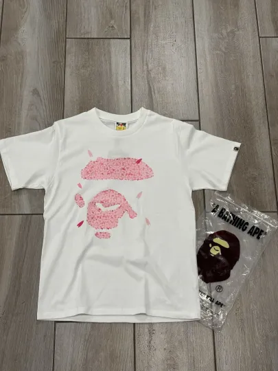 Discover A Bathing Ape White Pink Floral Logo Men's T-Shirt Short Sleeve Designer