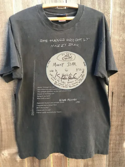 Discover Mazzy Star Blue Flower 1990 Charcoal T shirt short sleeve tee Vtg NH15460