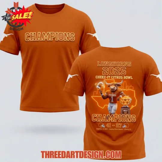 Discover Texas Longhorns 2025 Citrus Bowl Champions 3D T-Shirt