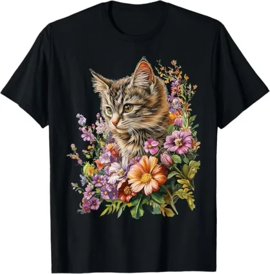 Discover Cat Flower Floral Cute Kitten Graphic Men Women Kids T-Shirt