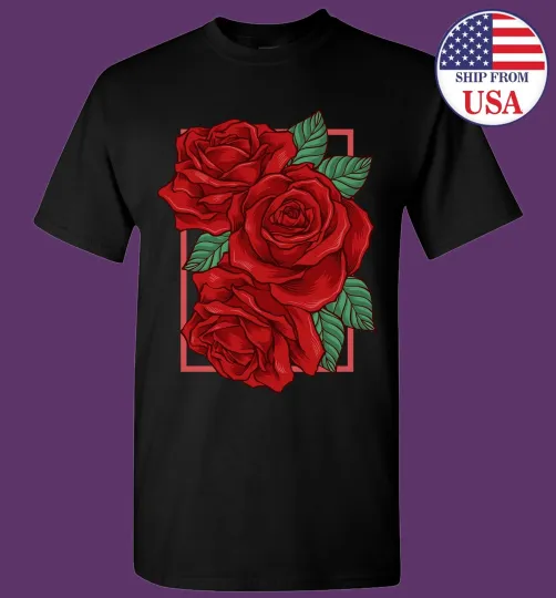 Discover Red Roses T-Shirt Beautiful Floral Graphic Tee Botanical Flower Lover Gift