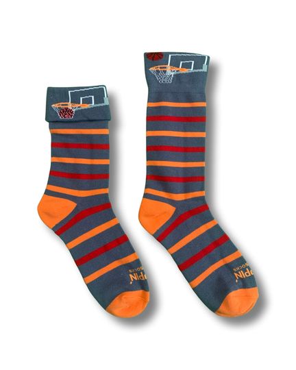 Discover Fun Basketball Socks! Flip the cuff down and score a basket.