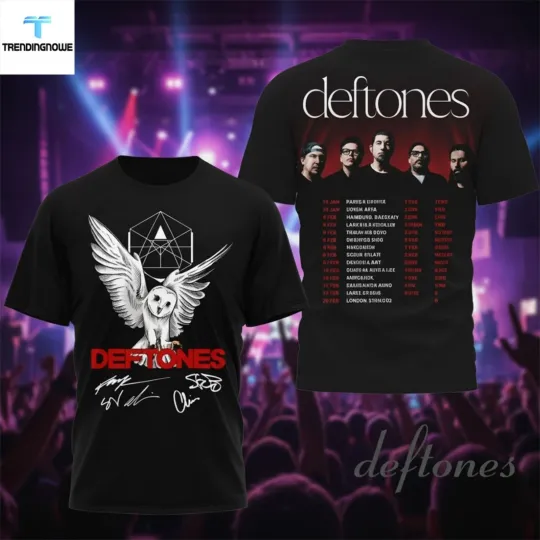 Discover Deftone 2026 European Tour 3D T-Shirt Owl Graphic Rock Band Fan Gift
