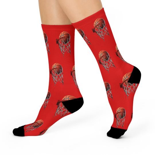Discover Basketball & Hoop Crew Socks (Red)