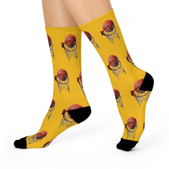 Discover Basketball & Hoop Crew Socks (Gold)