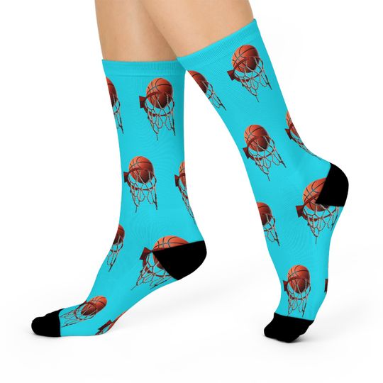 Discover Basketball & Hoop Crew Socks (Turquoise)