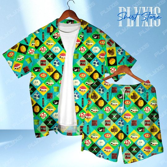 Mario Equipment Hawaiian Shirt, Mushroom Video Game Party Shirt, Retro Gamer Style Summer Vibes