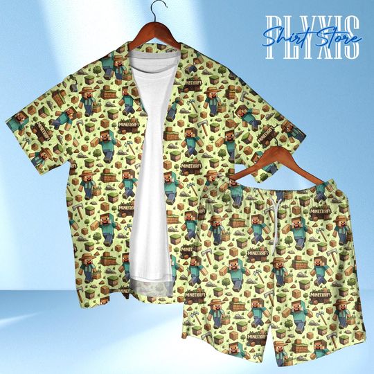Discover Herobrine Hawaiian Shirt, Iconic Gamer Style Video Game Party Shirt Summer Vibes