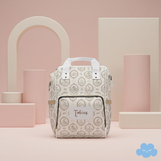 Discover Personalized Diaper Bag Backpack, Toile de Jouy Baby Bag