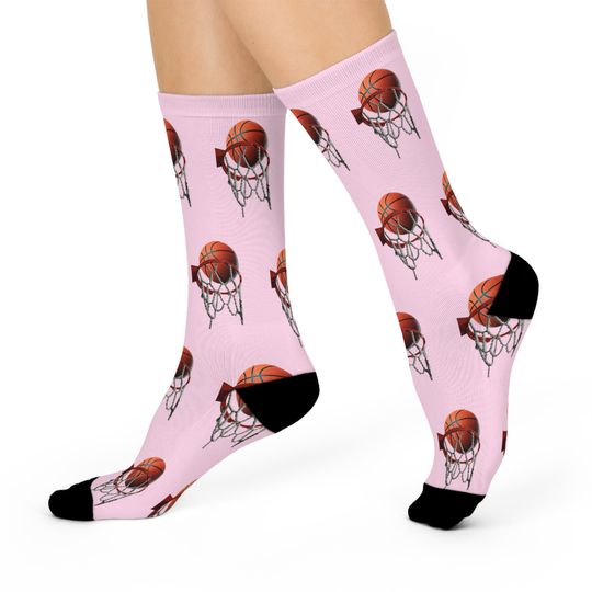 Discover Basketball & Hoop Crew Socks (Pink)