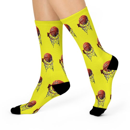 Discover Basketball & Hoop Crew Socks (Yellow)