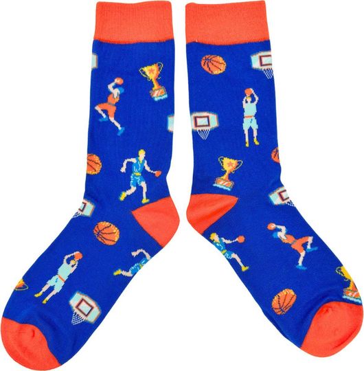 Discover Tutti Footi -Funny Socks for Basketball Players & Fans - Size 37-42 - Socks with Players, Balls and Hoop - Blue/Orange 1162