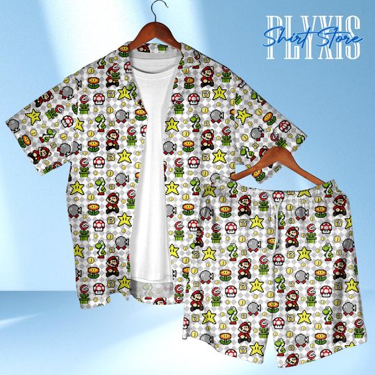 Discover Pixel Hawaiian Shirt, Retro Super Video Game Party Shirt, Gamer Style Summer Vibes