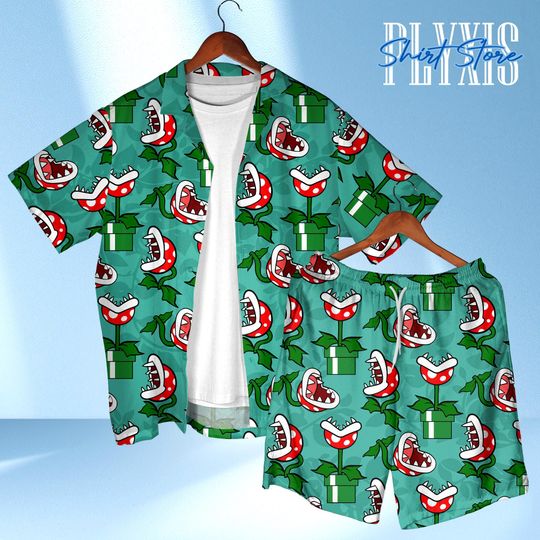 Piranha Plants Hawaiian Shirt, Sunflower Video Game Party Shirt, Retro Gamer Style Summer Vibes
