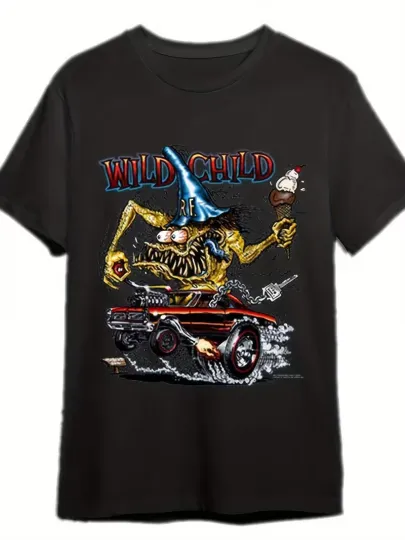 Discover 's Rat Fink Wild Child Retro Hot Rod T-Shirt - Ed Roth-Inspired Graphic Tee with
