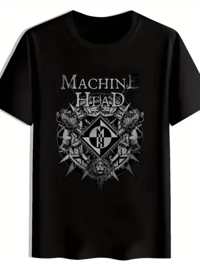 Discover Men'S Black "Machine Head" Graphic T-Shirt - Vintage Rock Band Design, Short Sle