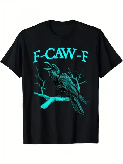 Discover Men'S Funny F-CAW-F Crow Graphic T-Shirt - Black with Teal Print, Regular Fit Sh