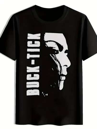 Discover Men'S Black T-Shirt with "BUCK-TICK" Graphic Print - Retro Rock Band Design, Sho