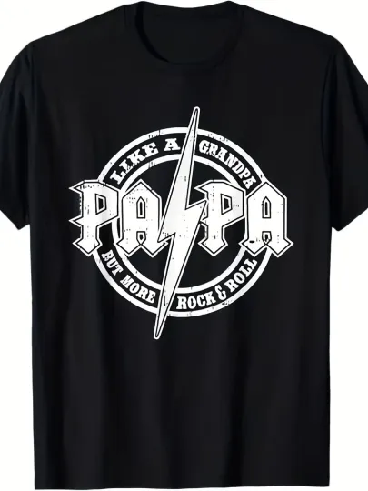 Discover Men's Funny "Papa Like A Grandpa" Graphic T-Shirt - Retro Rocker Dad Design with