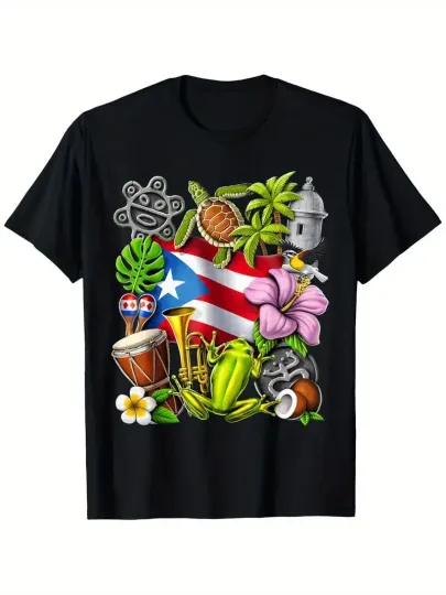Discover Puerto Rico Boricua Coqui Frog Taino Sun Puerto Rican Flag T-Shirt, Unisex Cotto