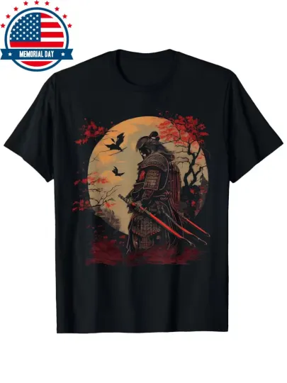 Discover Men's Samurai Japanese Retro Graphic Art T-Shirt - Black Vintage Cherry Blossom