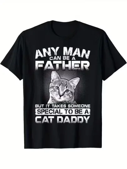 Discover Men'S Black T-Shirt Featuring a Humorous 'Cat Daddy' Print, Designed with a Casu