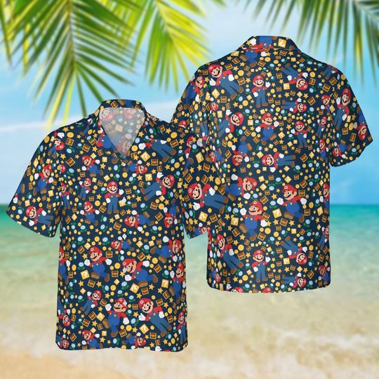 Discover Mario Hawaiian Shirt, Super Mario Button Shirt, Family Vacation Outfit