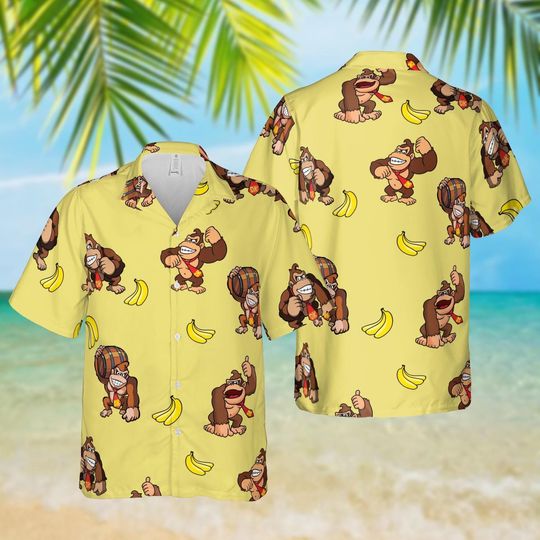 Donkey Kong Banana Hawaiian Shirt, Super Mario Character Shirt, Video Game Tropical Outfit