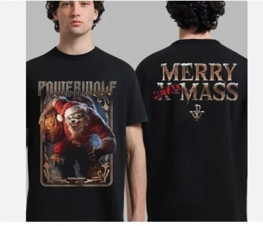 Discover Powerwolf Merry Metal X-Mas 2025 Double Sided T-Shirt Men Women, Power Metal Holiday Concert