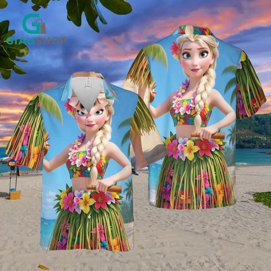 Discover Frozen Princess Tropical Hawaiian Shirt & Beach Shorts Set, Summer Vacation Outfit, Matching Aloha Outfit for Kids and Adults