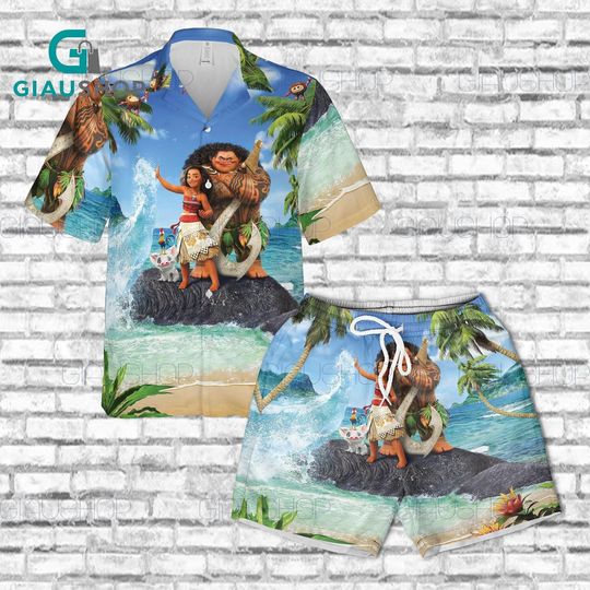 Discover Moana Inspired Hawaiian Shirt Set for Youth & Adult, Island Princess Tropical Shirt and Shorts Set, Ocean Adventure Family Vacation Outfit
