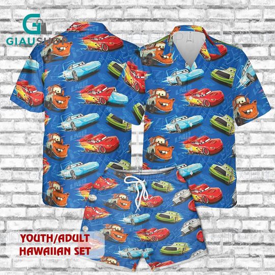 Discover Disney Cars Hawaiian Set Youth Adult, Lightning McQueen Mater Summer Outfit, Cartoon Vacation Shirt Shorts Set
