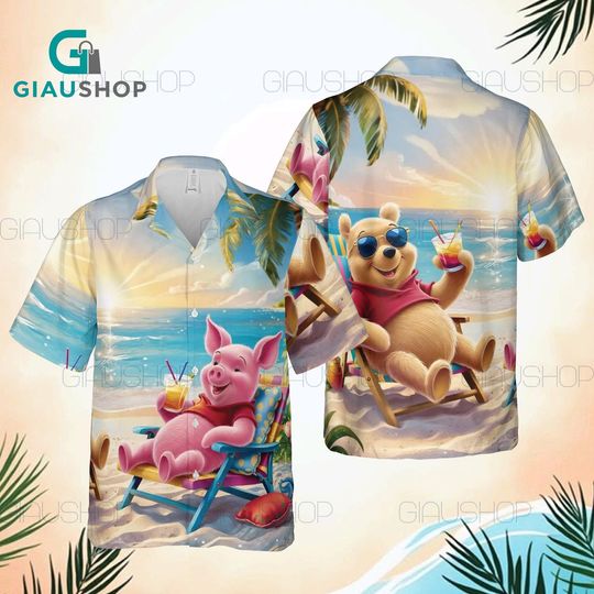 Discover Winnie the Pooh Hawaiian Shirt Set, Pooh & Piglet Beach Vacation Hawaiian Shirt and Shorts, Youth Adult Summer Outfit