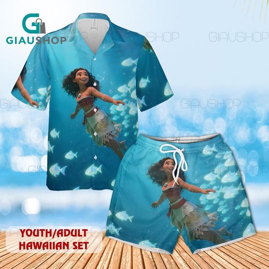 Discover Moana Hawaiian Shirt Set, Moana Ocean Swim Hawaiian Shirt and Shorts, Youth Adult Summer Beach Outfit